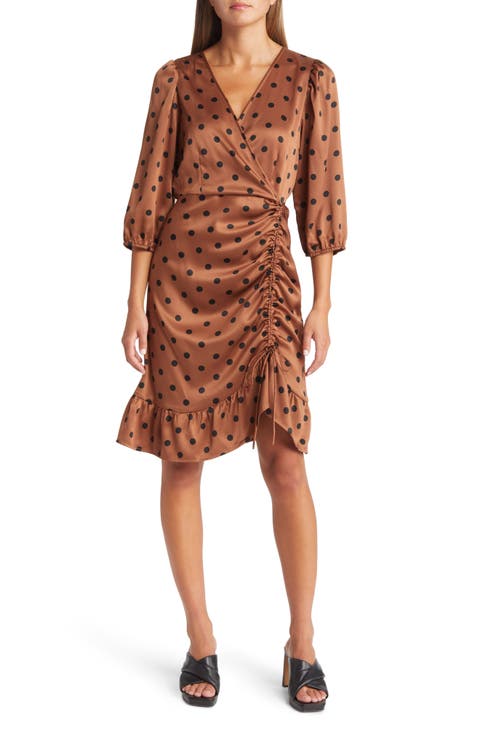 Essi Polka Dot Satin Faux Wrap Dress