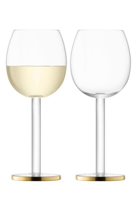 Lsa Luca Set Of 2 Wine Glasses In Clear/ Gold