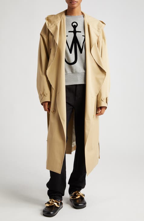 Zip Front Hooded Trench with Belt, Trench Coat
