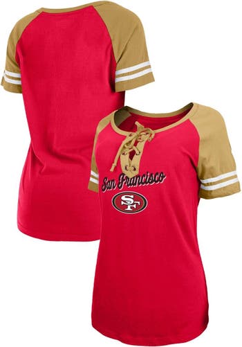 New Era Women's New Era Scarlet/Gold San Francisco 49ers Lightweight  Lace-Up Raglan T-Shirt