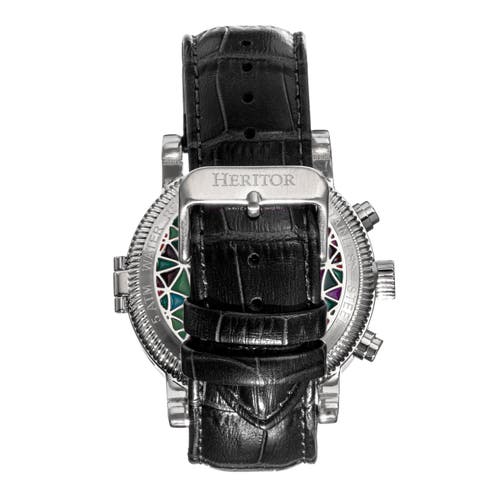 Heritor Automatic Men's Black / Silver Legacy Leather-band Watch With Day And Date - Black, Silver In Silver/black