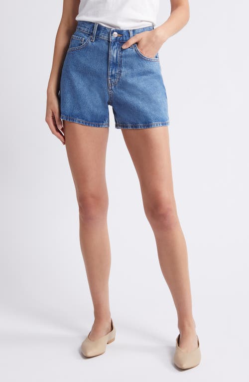 Shop Mango High Waist Denim Shorts In Medium Blue