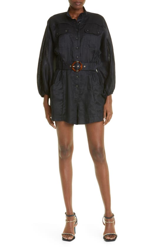 Zimmermann Devi Button-front Paneled Playsuit In Black