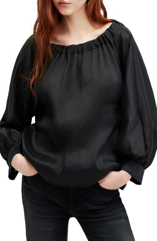 AllSaints Ellie Linen & Silk Top Black at Nordstrom, Us