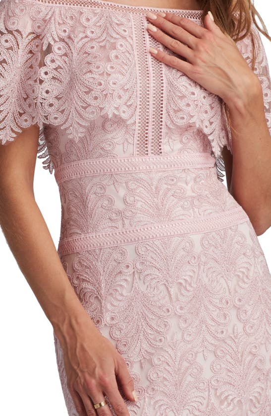Shop Tadashi Shoji Off The Shoulder Corded Lace Gown In Rose Quartz