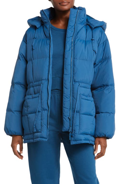Hooded Puffer Jacket in Blue Gem