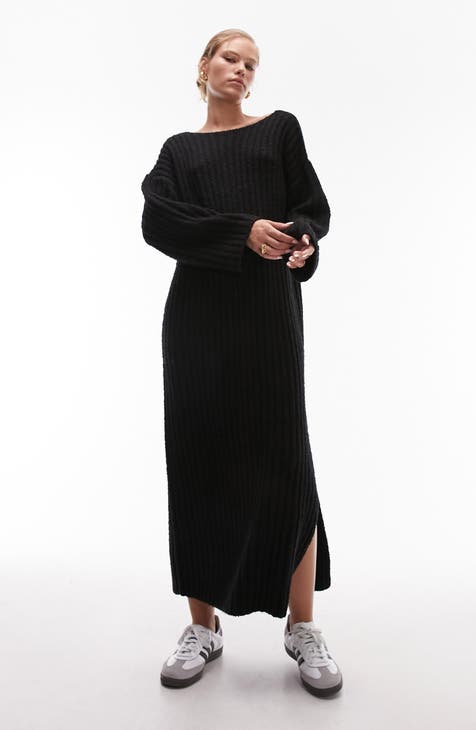 Long Sleeve Rib Bouclé Sweater Dress