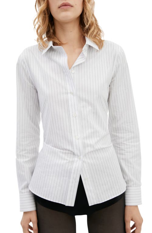 MANGO Slim Fit Stripe Stretch Cotton Button-Up Shirt in White at Nordstrom, Size 4