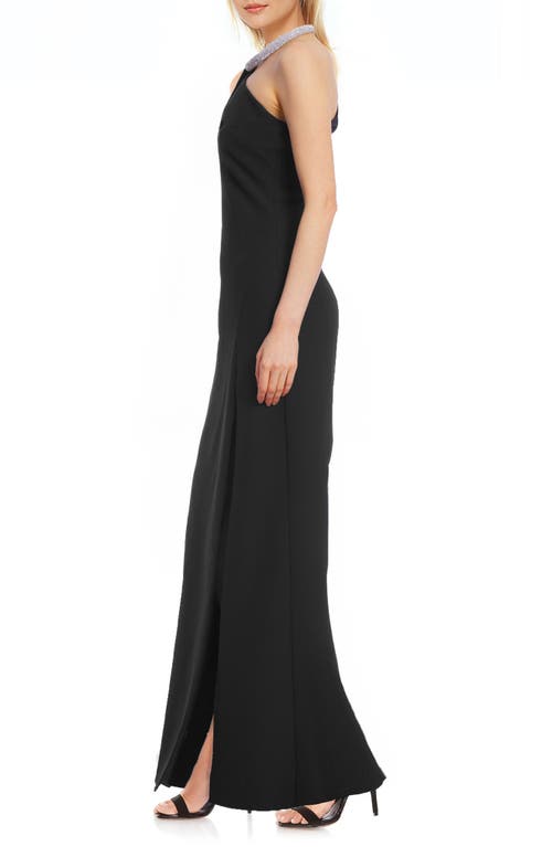 Shop Jewel Badgley Mischka Rhinestone Choker Detail One-shoulder Gown In Black