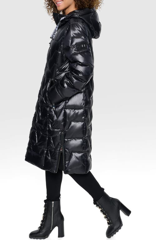 Shop Karl Lagerfeld Paris Zigzag Hooded Puffer Coat In Black