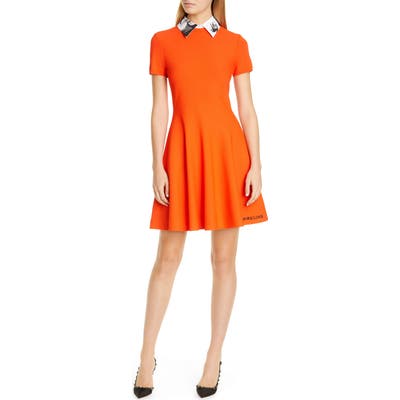 Valentino More Love Minidress With Graphic Removable Collar, Orange