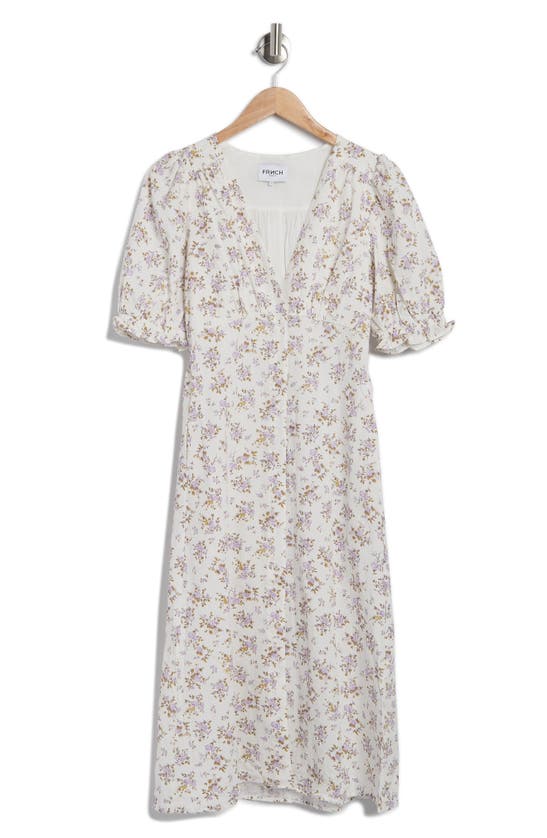 Shop Frnch Gabrielle Floral Short Sleeve Button Front Cotton Dress In Blanc