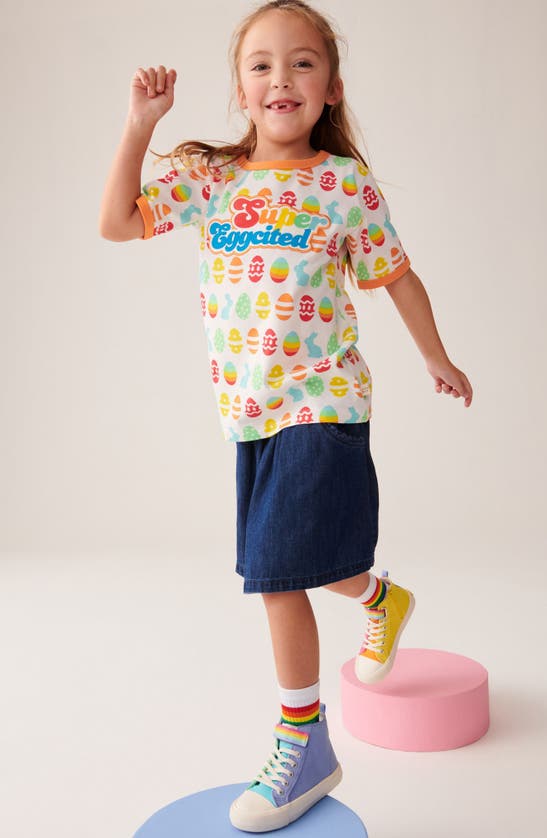 Shop Little Bird Kids' Super Eggcited Cotton Graphic T-shirt In White Multi