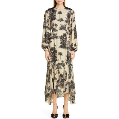 Johanna Ortiz Toile Palm Print Long Sleeve Maxi Dress, Ivory