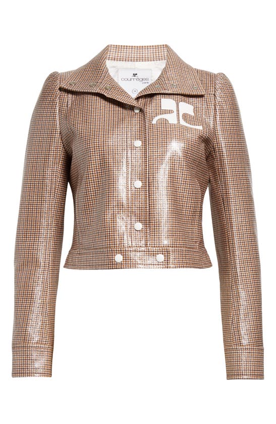 Shop Courrèges Reedition Check Coated Jacket In Brown / White