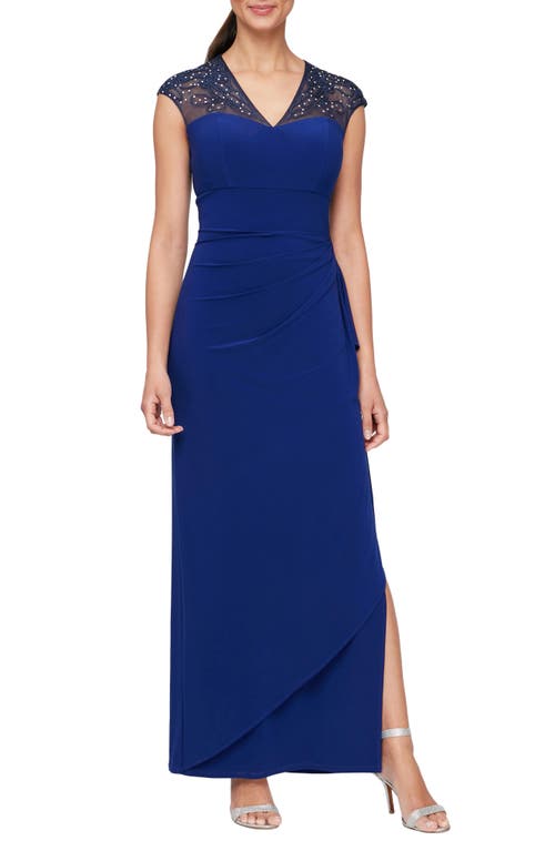 Alex Evenings Illusion Lace Matte Jersey Column Gown at Nordstrom,