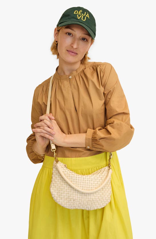 Shop Clare V . Petit Moyen Woven Leather Messenger Bag In Cream Woven Checker
