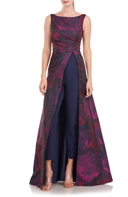 Kay Unger Indira Floral Maxi Jumpsuit In Blue