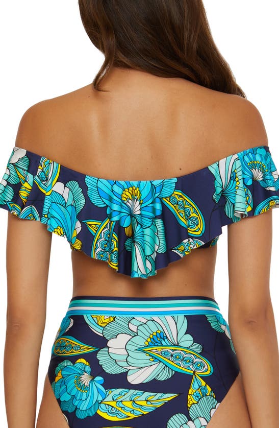 Shop Trina Turk Pirouette Ruffle Off The Shoulder Bikini Top In Blue Multi