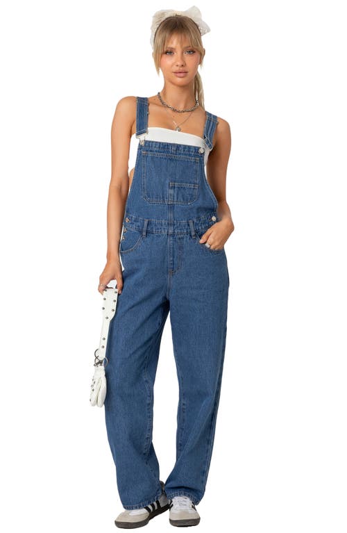 Shop Edikted Rosemary Denim Overalls In Blue-washed