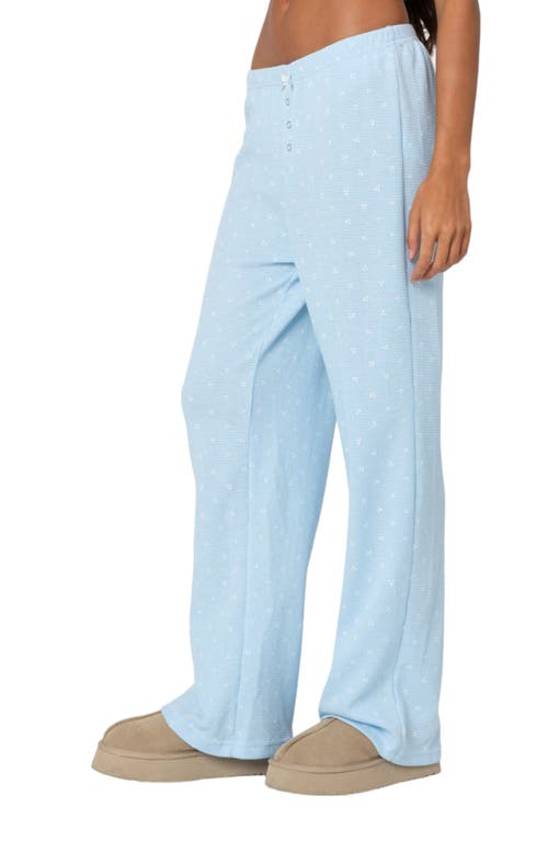 Shop Edikted Floral Cotton Waffle Knit Pants In Mix/blue