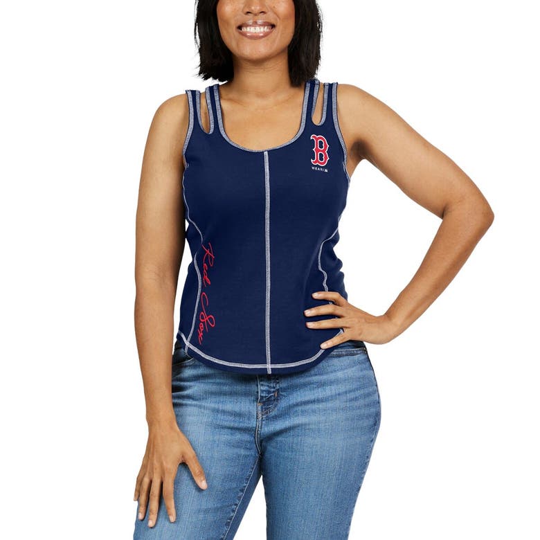 Wear By Erin Andrews Navy Boston Red Sox Contrast Stitch Tank Top In Navy