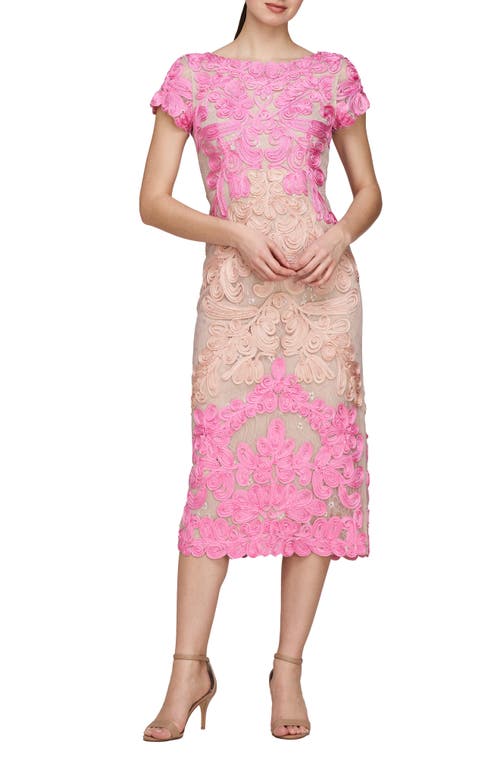 Soutache Lace Cocktail Dress in Hot Pink Beige