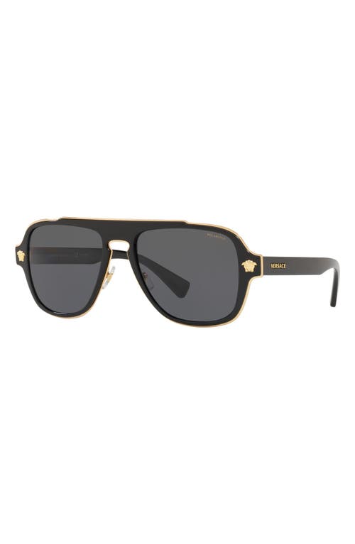 Shop Versace 56mm Polarized Aviator Sunglasses In Black/black Solid