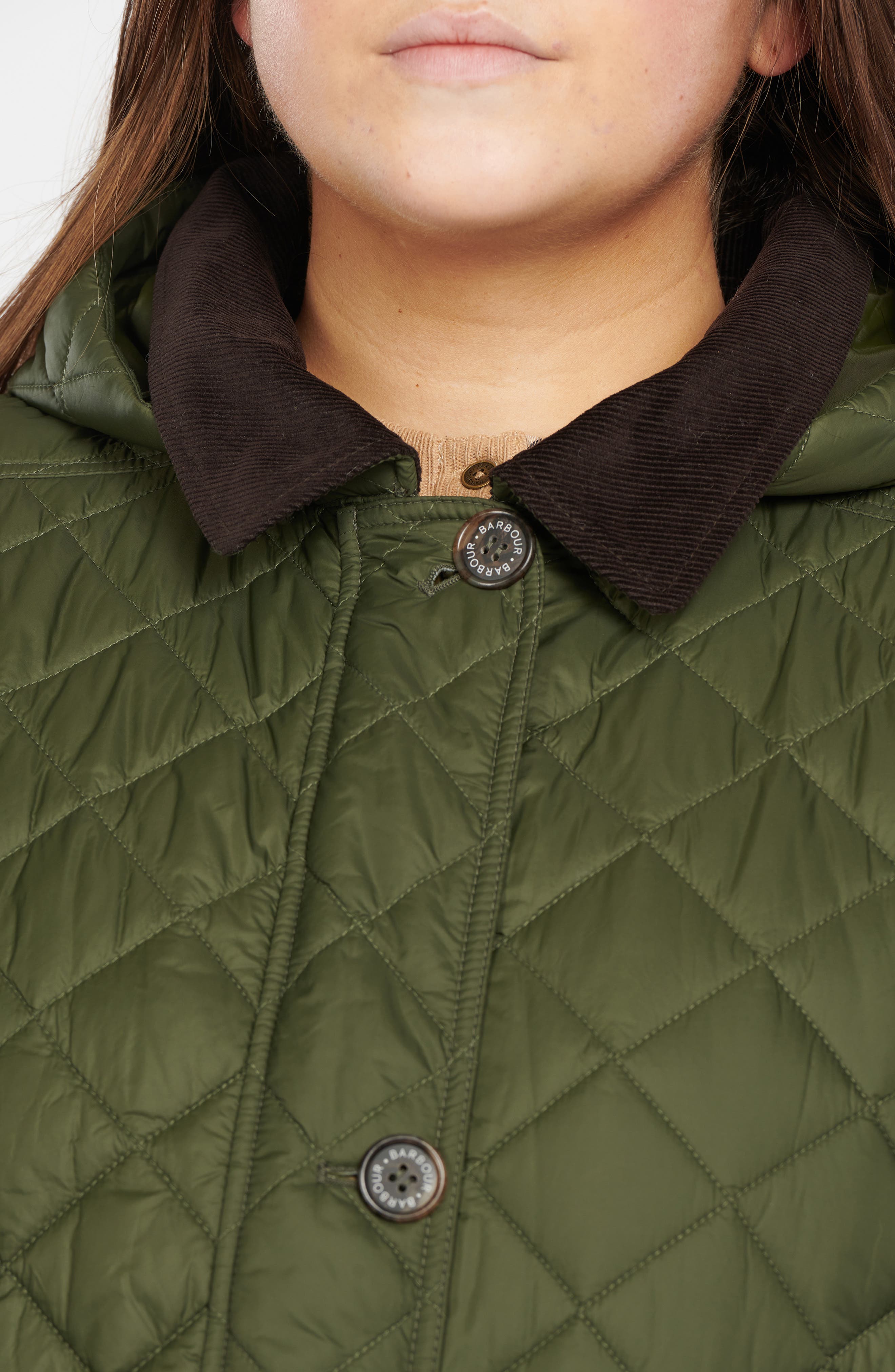 Barbour Lovell Hooded Quilted Jacket in Olive/Classic at Nordstrom, Size 3X