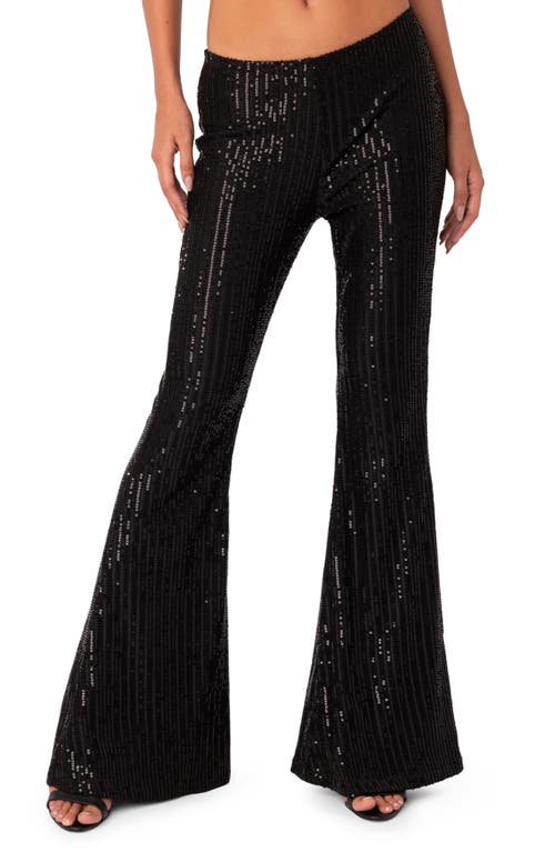 EDIKTED Nola Sequin Flare Leg Pants in Black at Nordstrom, Size X-Small