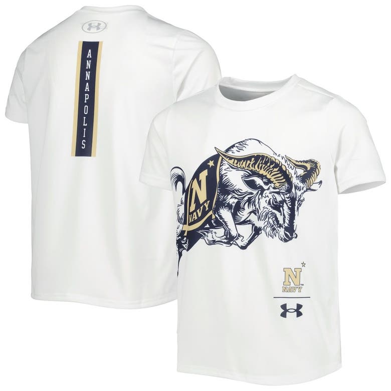 Under Armour Kids' Youth  White Navy Midshipmen Oversized Logo Tech T-shirt