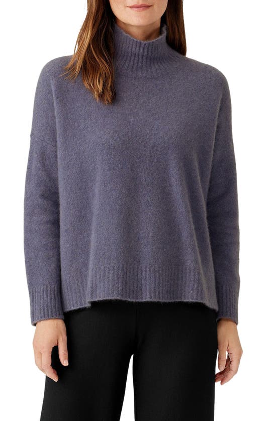 Eileen Fisher Boxy Cashmere & Silk Blend Turtleneck Sweater In Twilight