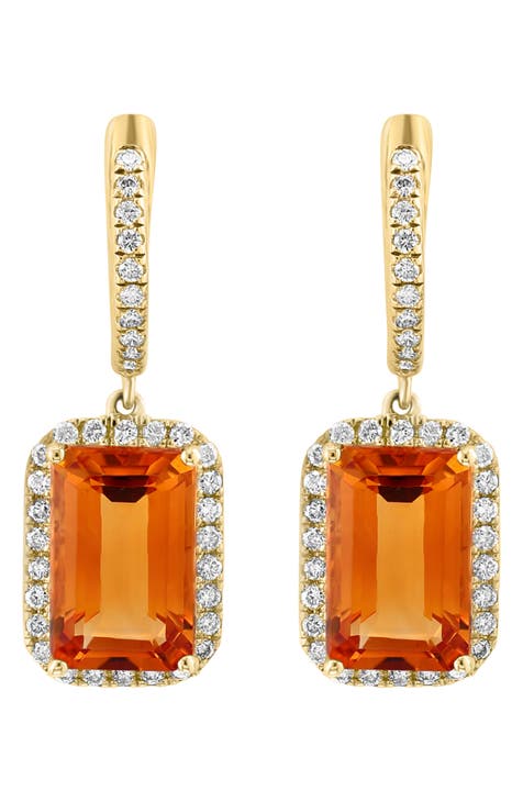 14K Yellow Gold Citrine & Diamond Drop Earrings