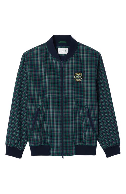 Shop Lacoste Plaid Water Repellent Bomber Jacket In Marine/multico