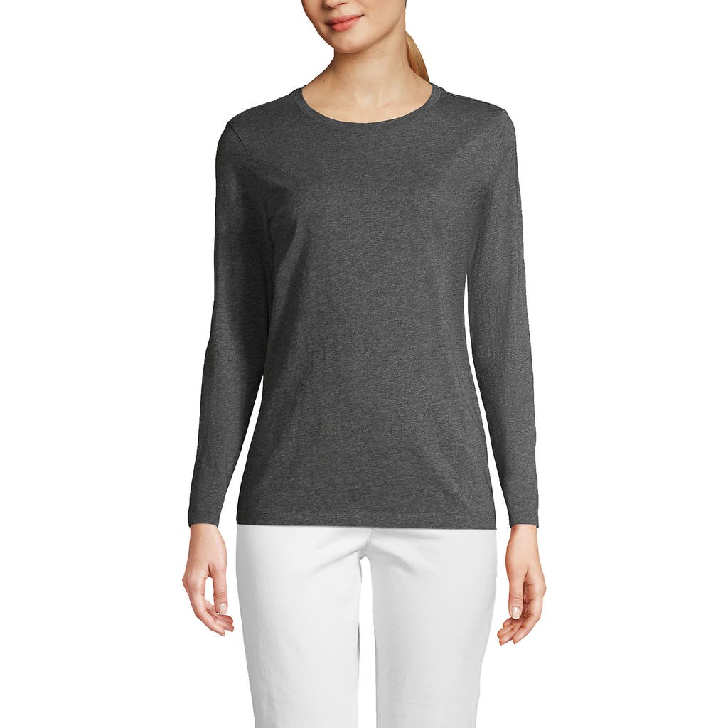 Lands' End Relaxed Supima Cotton Long Sleeve Crew Neck T-shirt In Charcoal Heather