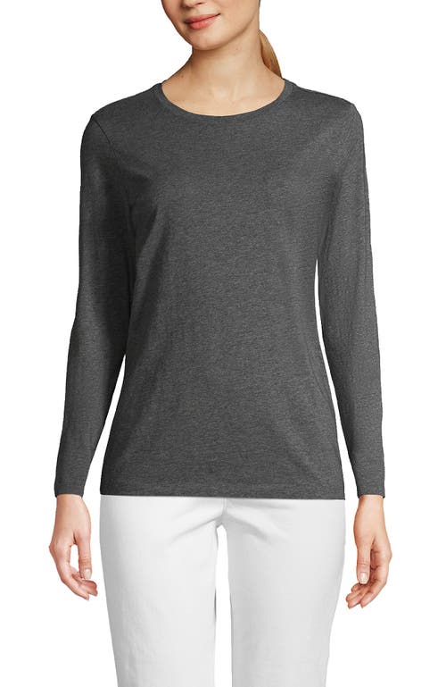 Lands' End Relaxed Supima Cotton Long Sleeve Crew Neck T-shirt In Charcoal Heather