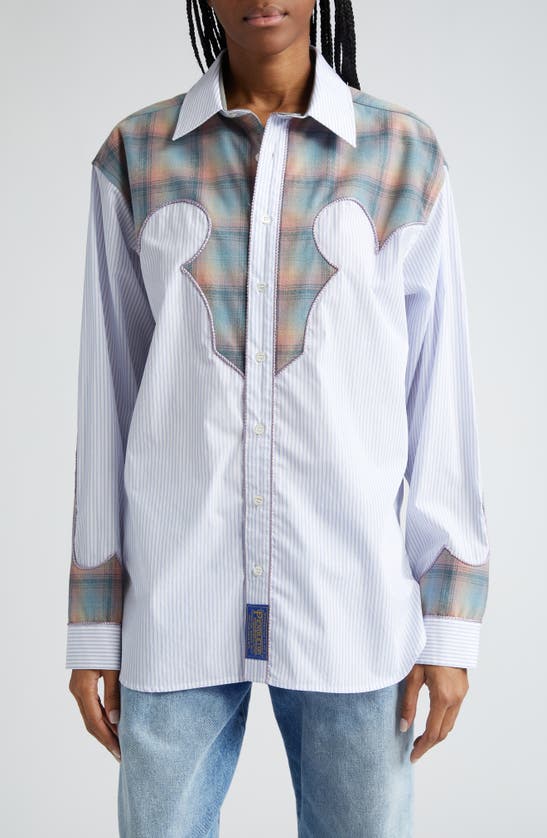 MAISON MARGIELA X PENDLETON DÉCORTIQUÉ LONG SLEEVE COTTON BUTTON-UP SHIRT