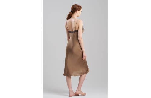 Shop Natori Ashley Icon Gown W/ Lace In Light Brown