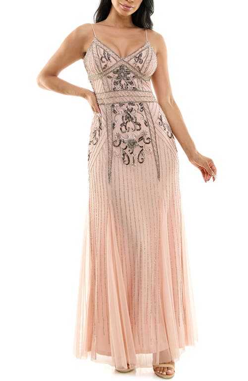 Jump Apparel Beaded Chiffon Gown in Blush