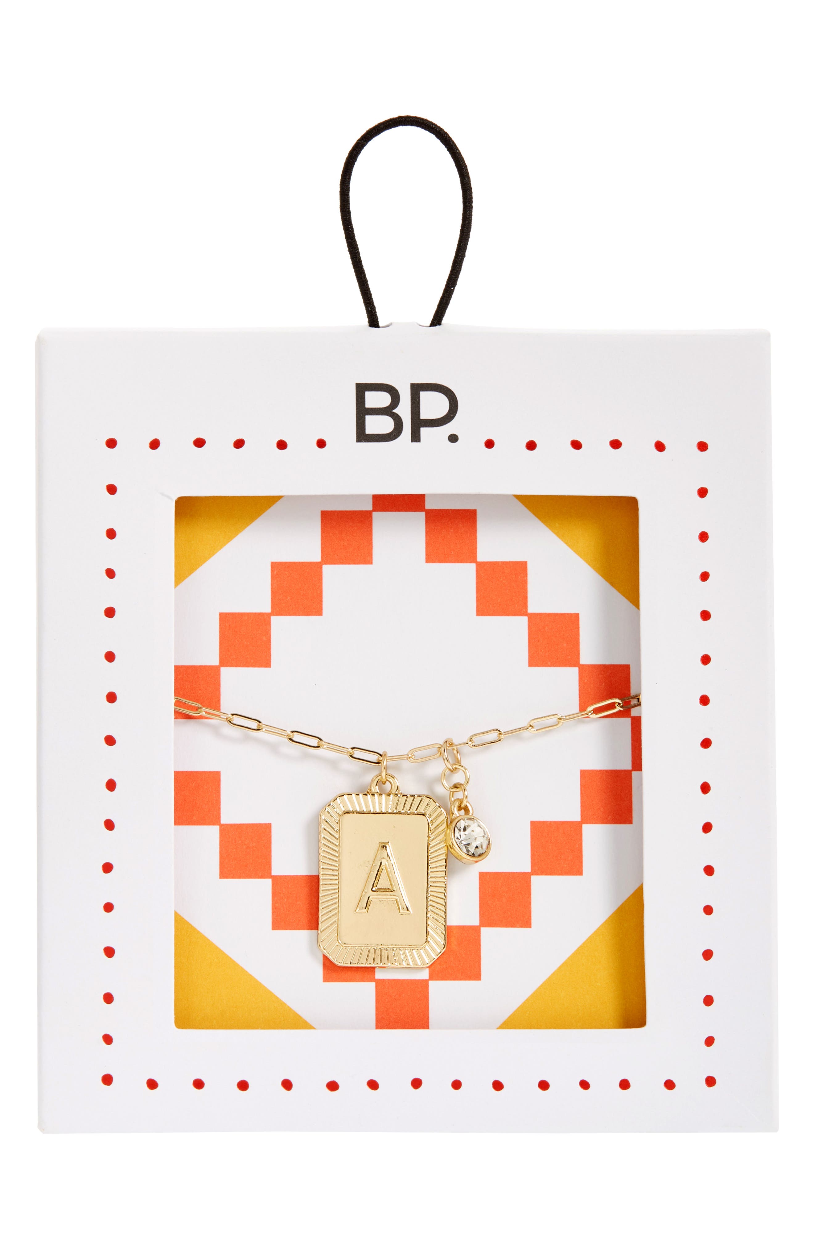 BP. Initial Plaque Pendant Necklace in A- Clear- Gold
