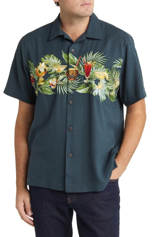 Tommy Bahama Making Spirits Bright Short Sleeve Silk Button-Up Shirt Slate at Nordstrom,