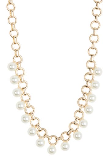 Shop Anne Klein Imitation Pearl Chain Necklace In Gold/white Pearl