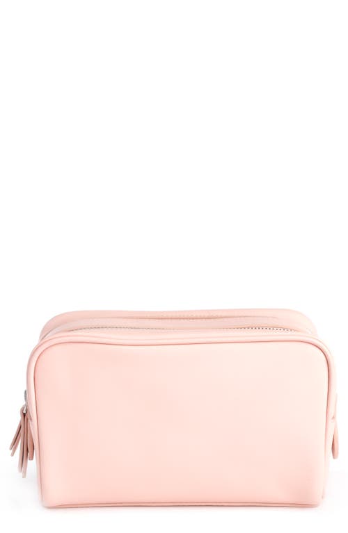 Double Zip Leather Toiletry Bag in Light Pink