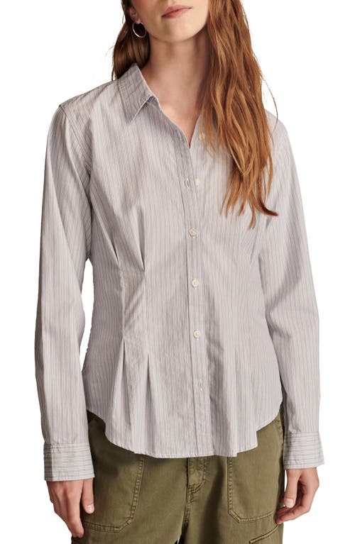 Shop Lucky Brand Stripe Cotton Button-up Peplum Shirt In Grey/blue Stripe