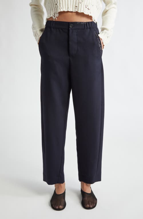 Shop Marni Logo Stitch Wool Pants In Blue Black