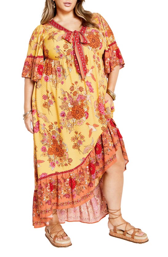 Shop City Chic Venice Floral Print Maxi Dress In Sunflower