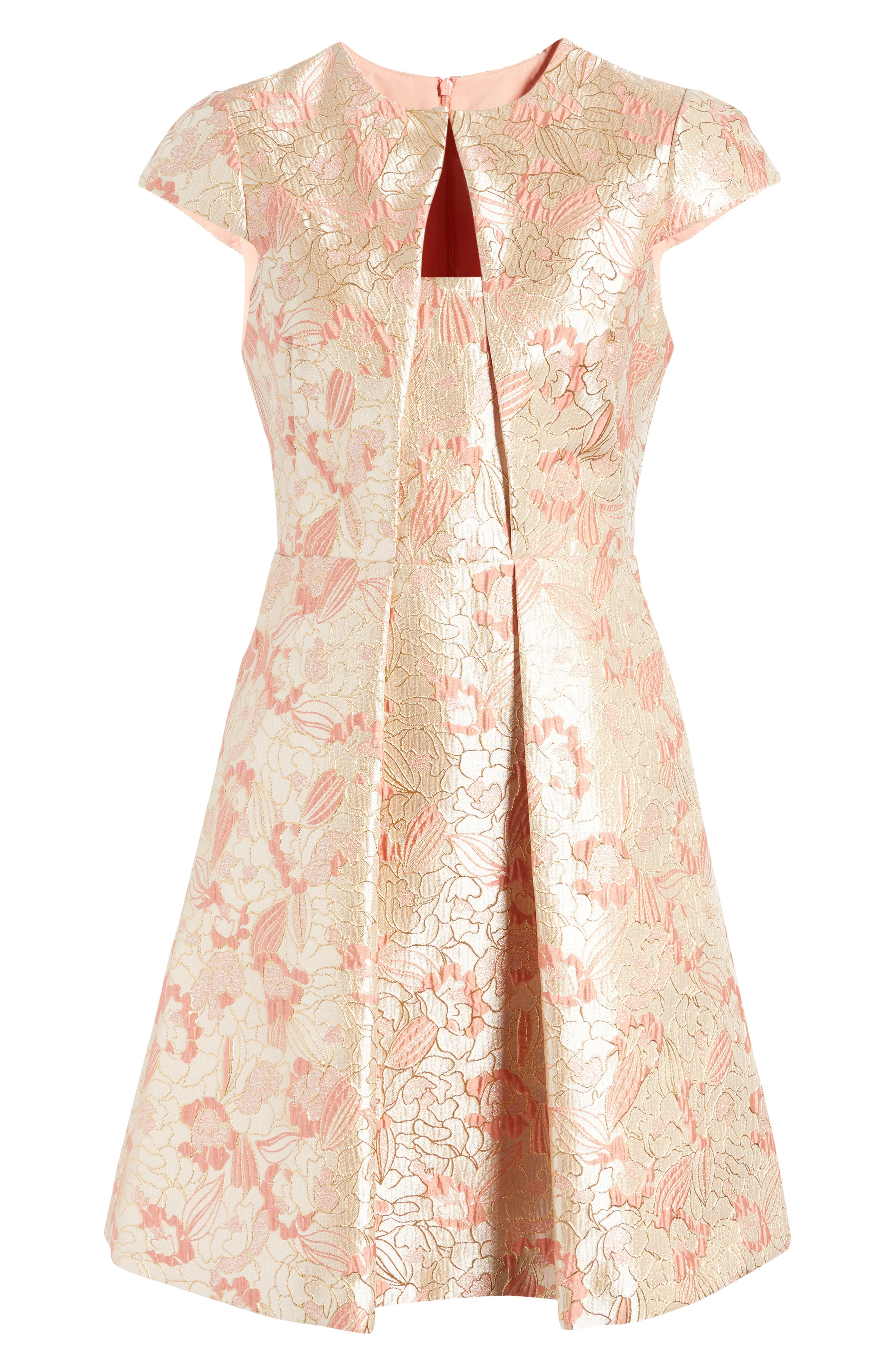 slim fit dress slacks Jesinia Brown Jacquard V Neck Midi Dress – Girl In Mind main image 0