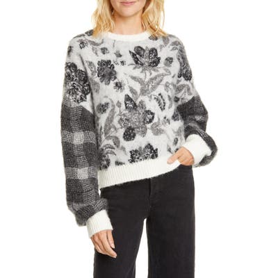Cinq A Sept Genevieve Floral & Plaid Wool & Alpaca Blend Sweater, Grey