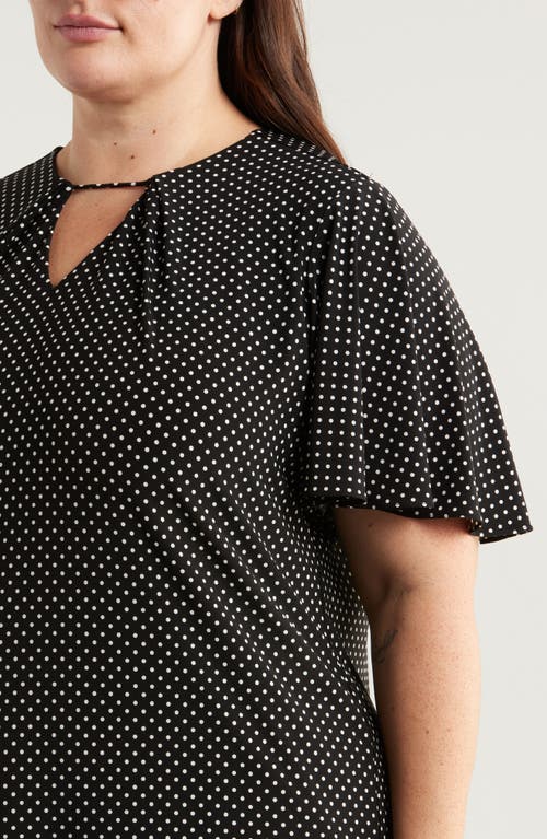 Shop Anne Klein Polka Dot Pleat Neck Top In Anne Black/anne White