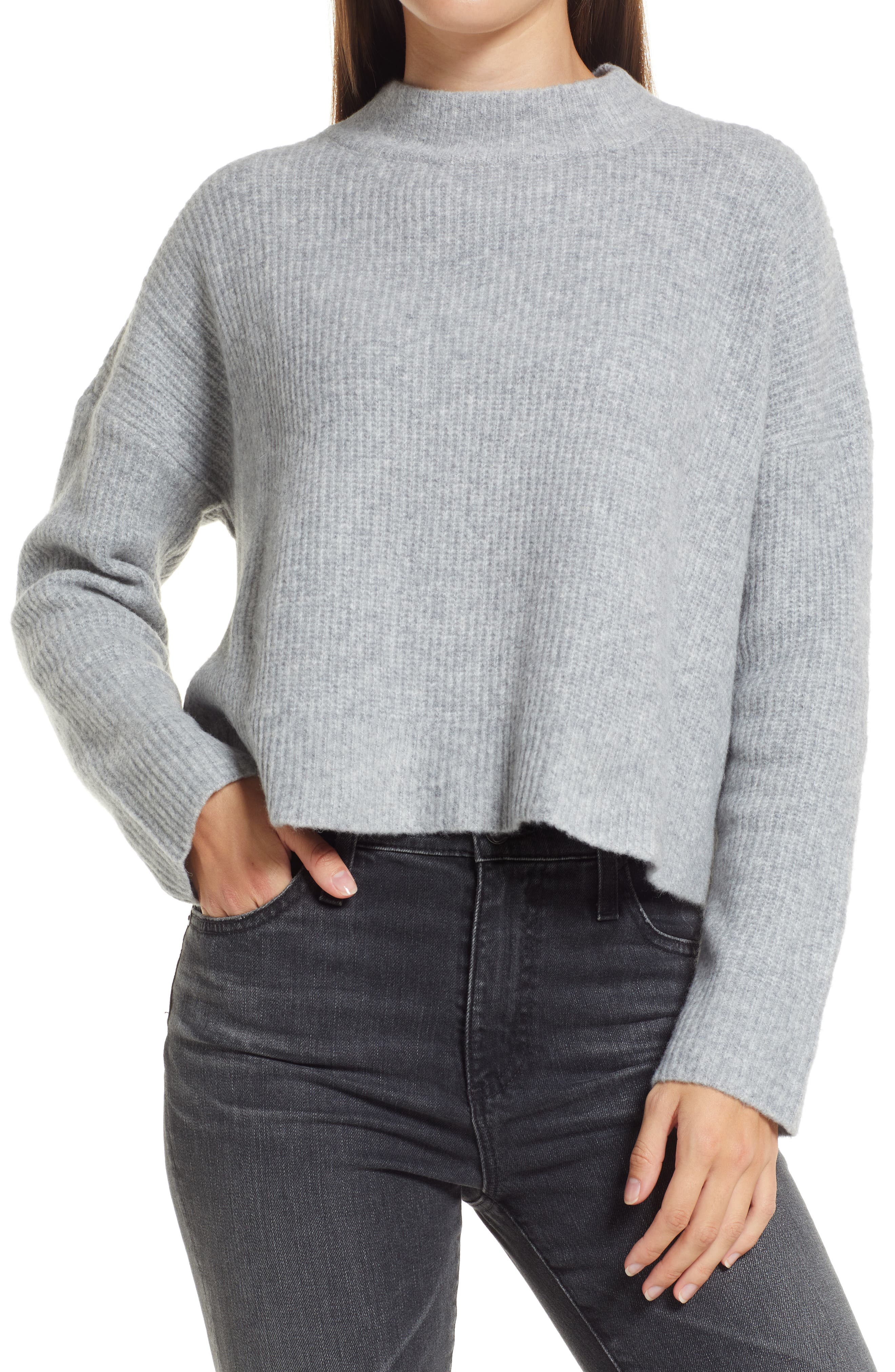 gray mock neck sweater